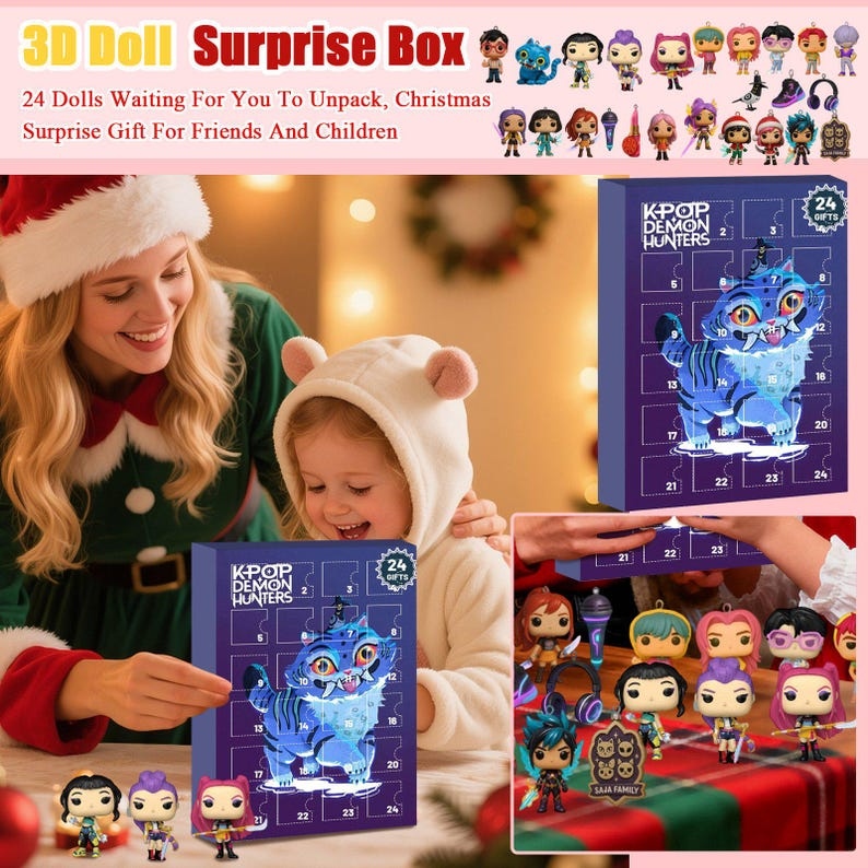 2D Kpop Demon Advent Calendar 2025, 24 Days Figurine Countdown Box, Anime Demon Xmas Countdown Box for K-Pop Fans, 24 Days of Xmas Surprises