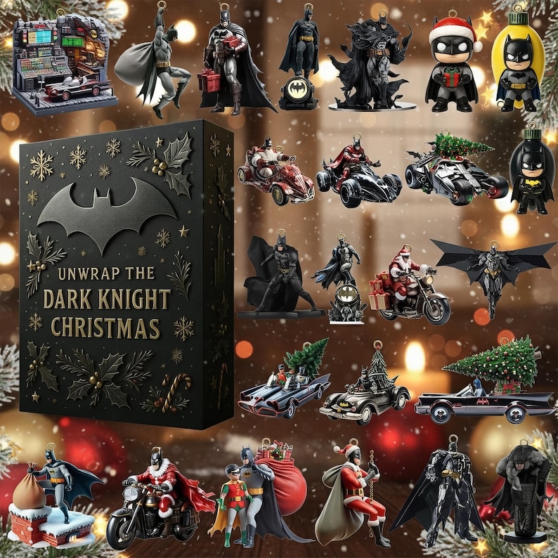 2D Superhero Advent Calendar 2025 – 24 Dark Vigilante Ornaments – Christmas Countdown Gift for Comic Fans & Action Hero Collectors