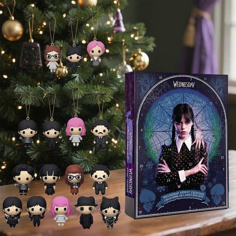 2D Ornament - 2025 Wednesday Addams Advent Calendar, 24 Days of Gothic Surprises, Custom Wednesday Themed Gifts, Addams Family Holiday Countdown