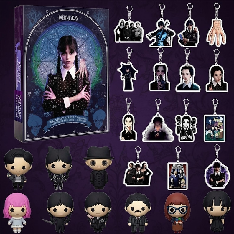 2D Ornament - 2025 Wednesday Addams Advent Calendar, 24 Days of Gothic Surprises, Custom Wednesday Themed Gifts, Addams Family Holiday Countdown - Media 4