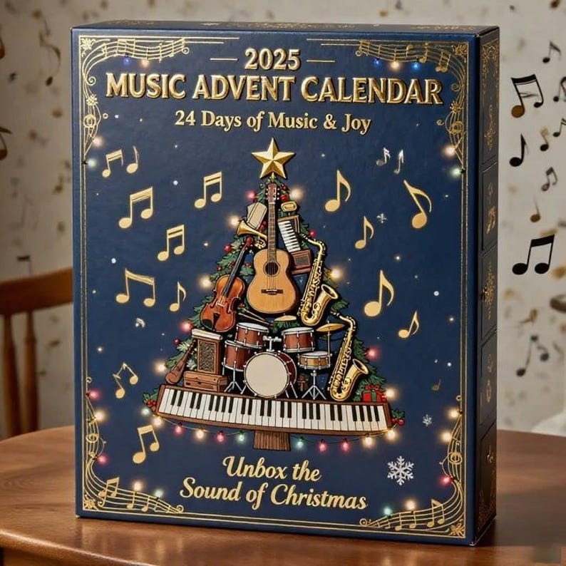 2D Ornament Musical Christmas Tree Advent Calendar 2025, 24-Day Music Lover Countdown, Instrument Ornaments, Festive Gift for Musicians, Christmas gift