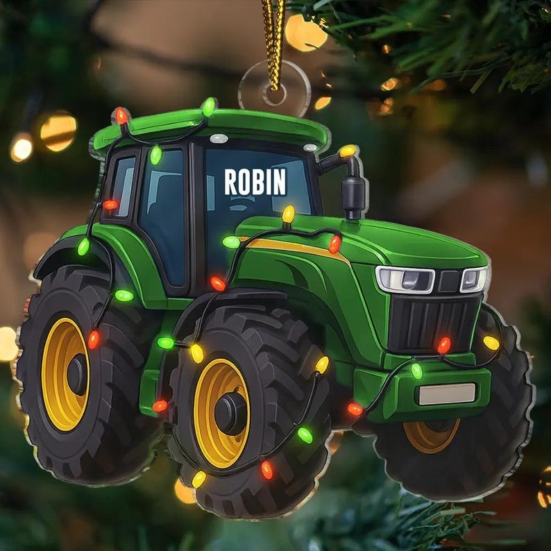 Tractor Christmas Decorations Personalized Custom Shaped Acrylic Ornament, Custom Name Tractor Ornament For Tractor Driver 2D Flat Ornament