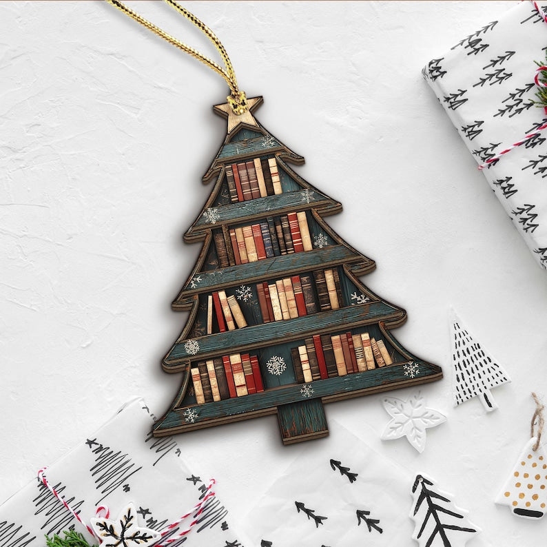 2 Layer Christmas Book Tree Wood Ornament, Christmas Tree Book Gift, Book Lover Gift, Book Club Gift, Bookish Ornament, Book Exchange Gift