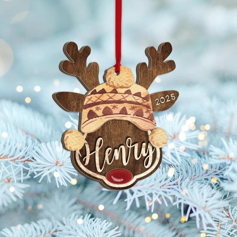 Style 2 - Personalized Reindeer Santa Ornament, Rudolph Ornament, Custom Name Ornament, Kids Christmas Gift, Family Ornament, Christmas Decoration