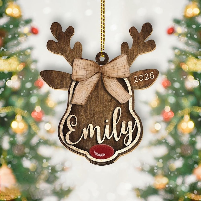 Style 3 - Personalized Reindeer Santa Ornament, Rudolph Ornament, Custom Name Ornament, Kids Christmas Gift, Family Ornament, Christmas Decoration
