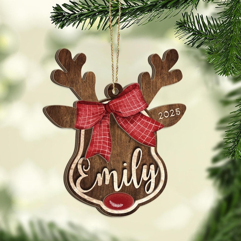 Style 4 - Personalized Reindeer Santa Ornament, Rudolph Ornament, Custom Name Ornament, Kids Christmas Gift, Family Ornament, Christmas Decoration