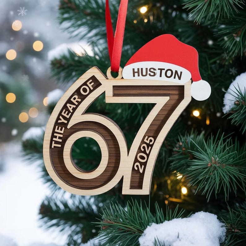 Custom Name Viral 67 Wood Ornament, Six Seven Ornament, Teen Slang Ornament, Funny Teenager Ornament, Christmas Santa 67 Ornament, Gen Z - Media 2