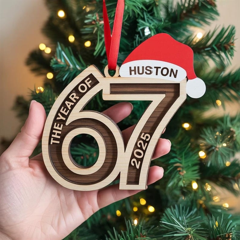 Custom Name Viral 67 Wood Ornament, Six Seven Ornament, Teen Slang Ornament, Funny Teenager Ornament, Christmas Santa 67 Ornament, Gen Z - Media 3