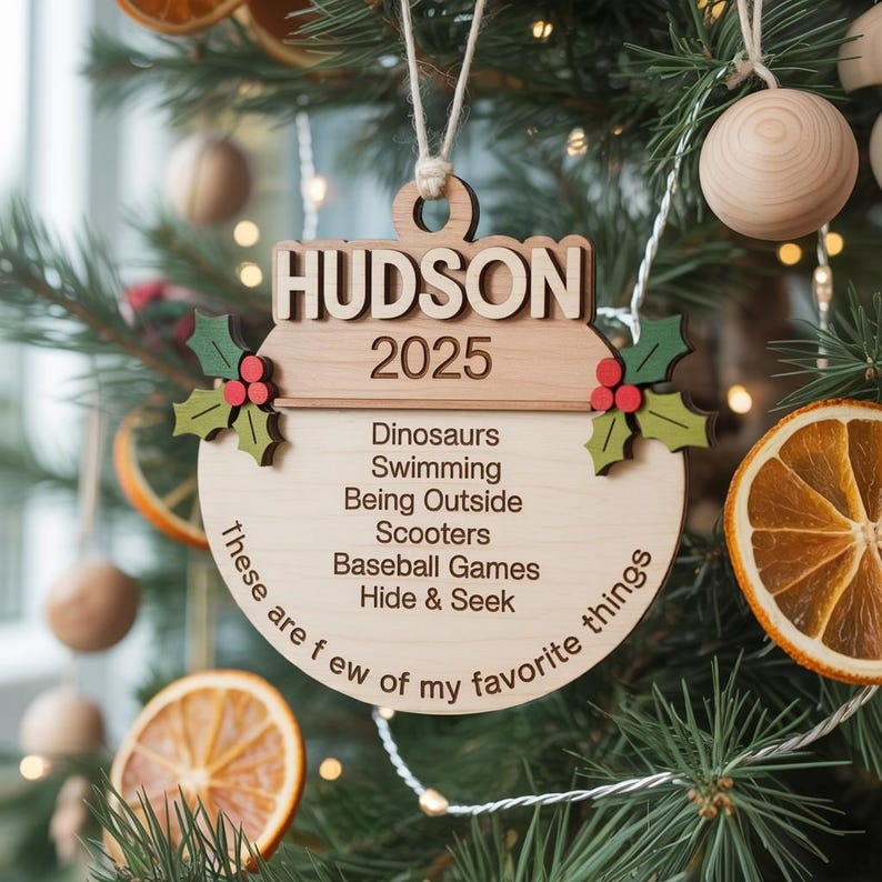 Personalized Favorite Things Ornament 2025, Custom Kids Ornament, Wooden Christmas Ornament, Holiday Keepsake Gift, Favorite Things Ornament - Media 3