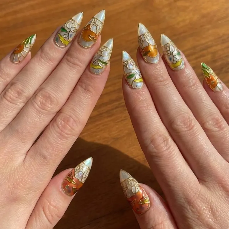 Hand-Painted African Sunset Press On Nails, Cloisonné Elephant Nail Art - Media 4