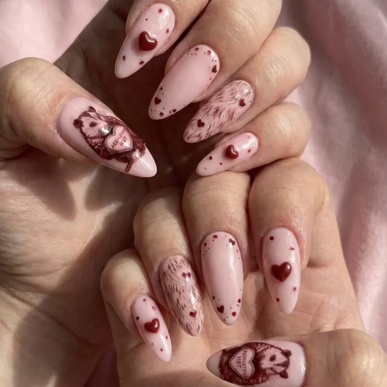 Anti-Valentine Possum Press On Nails, 3D Heart Luxury Gel, Reusable - Media 4