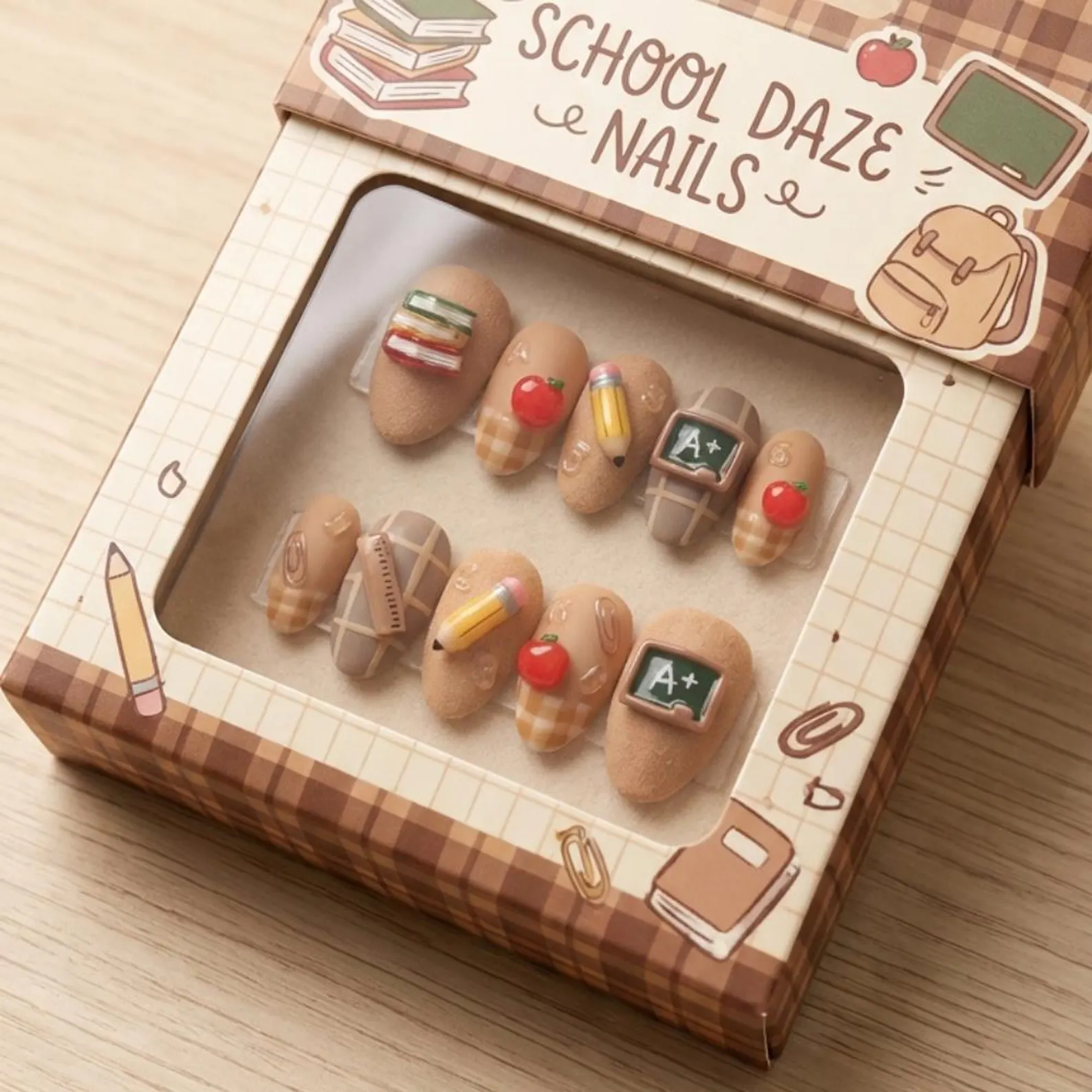 3D Apple Pencil Press On Nails, Matte Teacher, Reusable Fake - Media 2