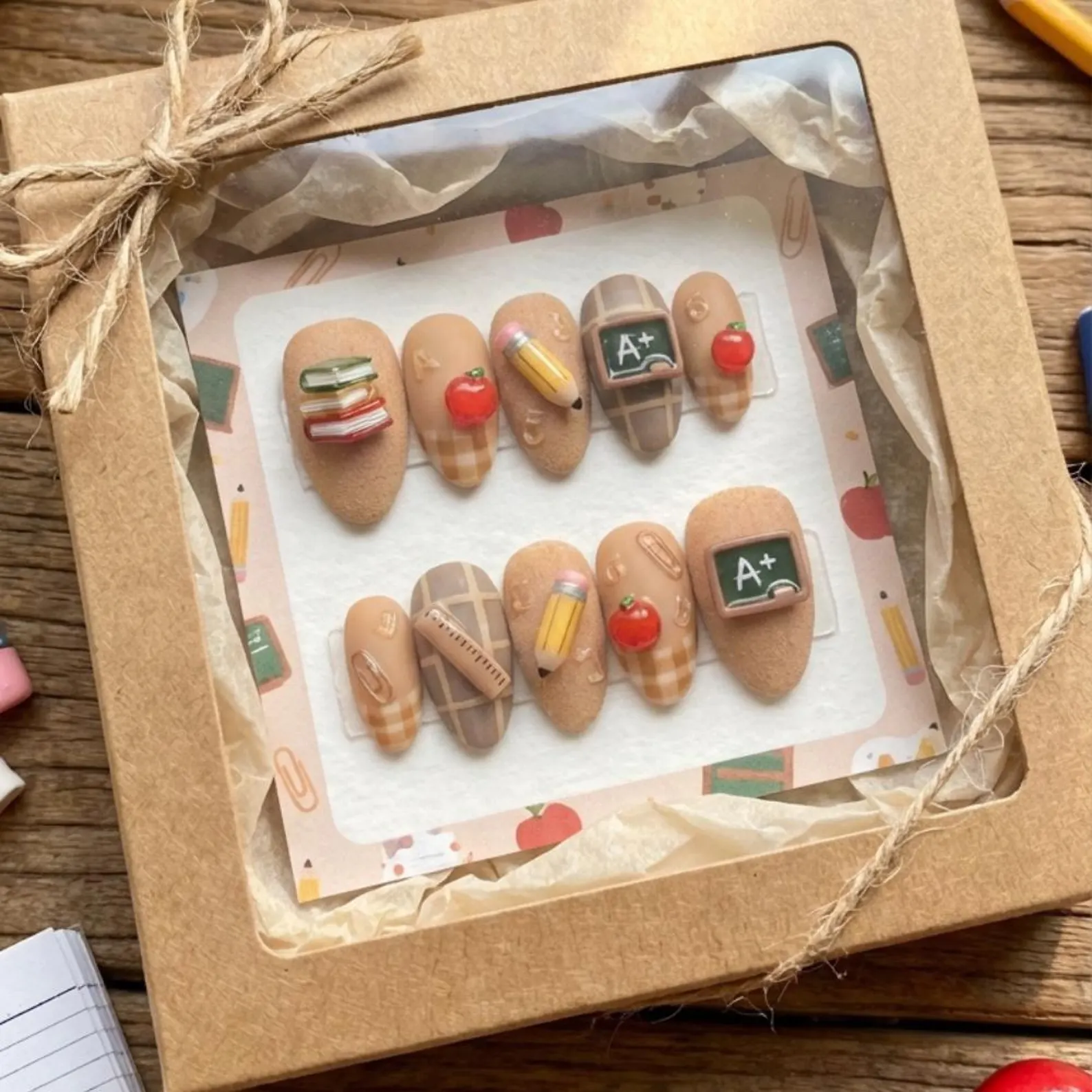 3D Apple Pencil Press On Nails, Matte Teacher, Reusable Fake - Media 3