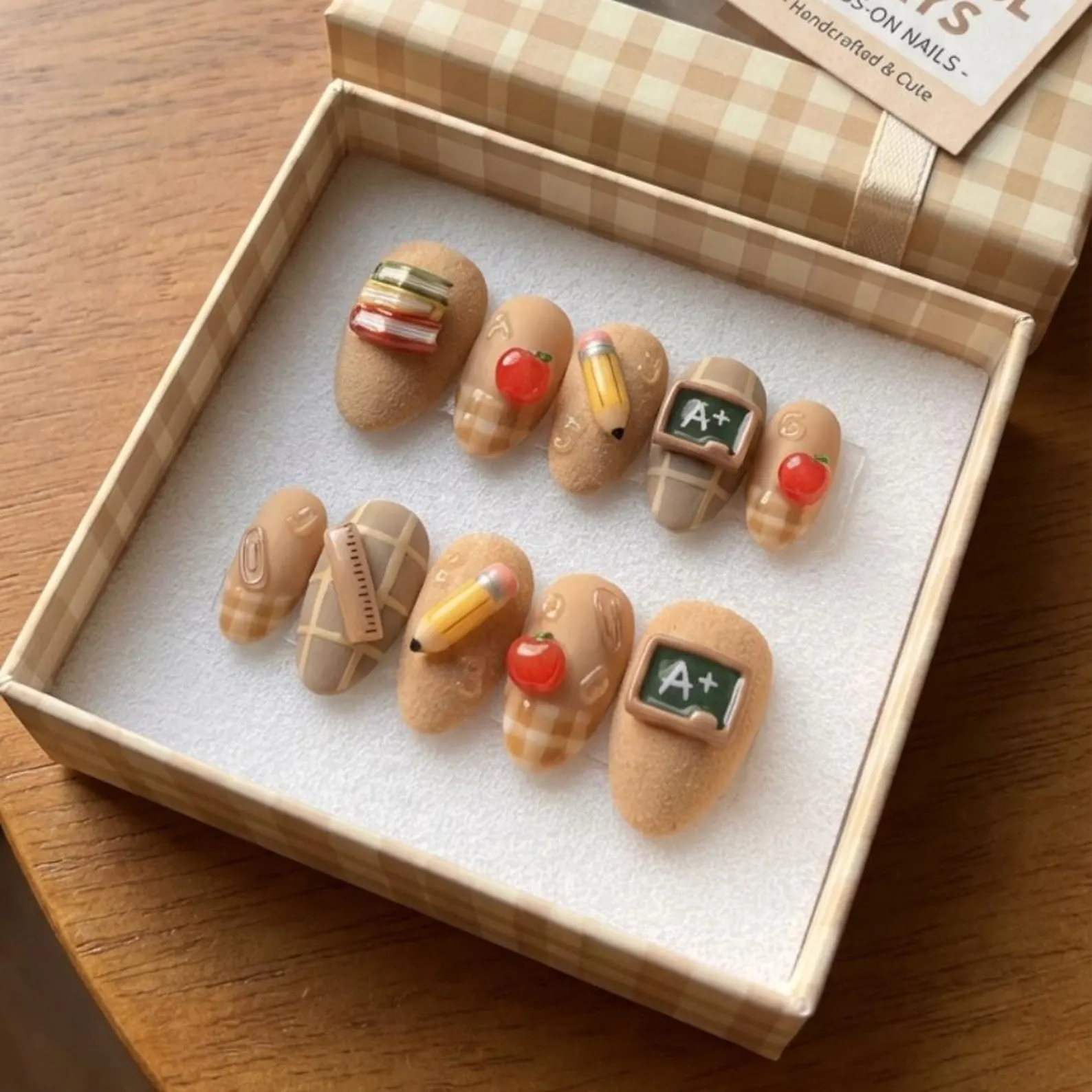 3D Apple Pencil Press On Nails, Matte Teacher, Reusable Fake - Media 4