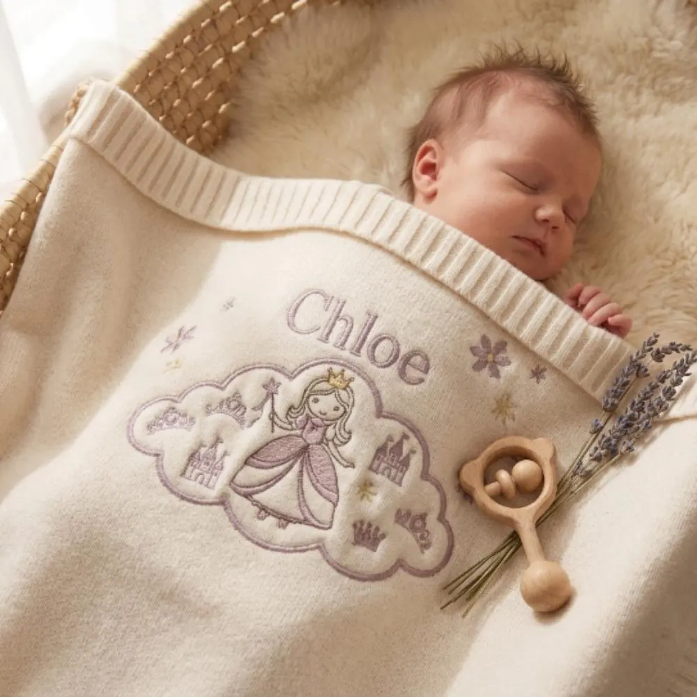 Personalized Baby Blanket, Custom Name Blanket, Embroidered Princess & Castle, Soft Knit Newborn Gift, Baby Girl Shower Gift YB1603