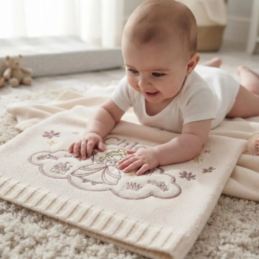 Personalized Baby Blanket, Custom Name Blanket, Embroidered Princess & Castle, Soft Knit Newborn Gift, Baby Girl Shower Gift YB1603 - Media 3