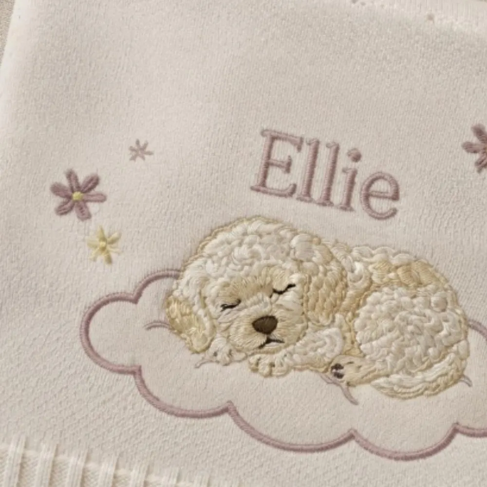 Personalized Baby Blanket with Name, Custom Embroidered Puppy Blanket, Soft Knit Newborn Gift, Goldendoodle Dog Theme Nursery Decor YB1603 - Media 2