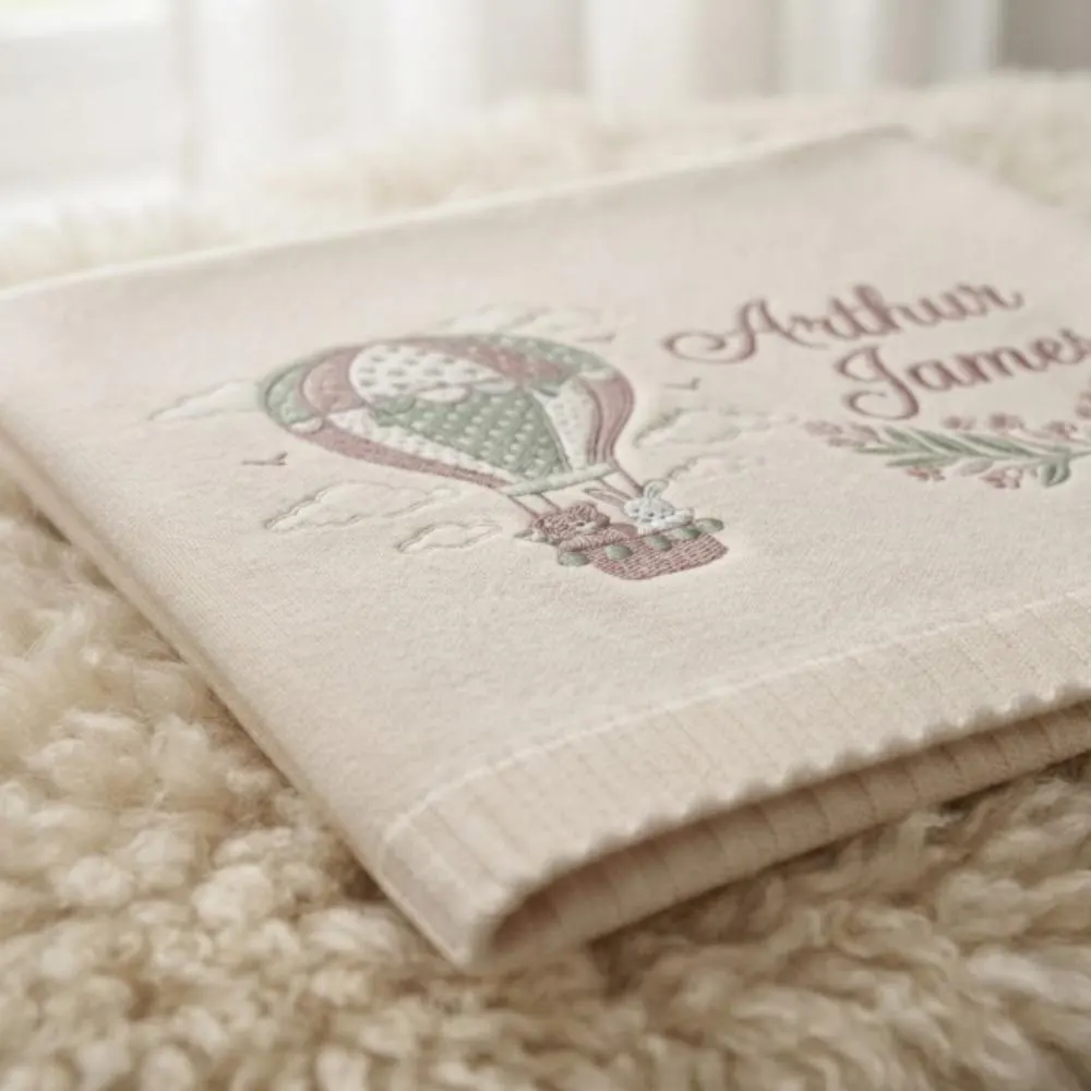 Personalized Baby Blanket Embroidered, Hot Air Balloon Nursery Decor, Custom Name Blanket, Heirloom Quality Baby Shower Gift YB1603 - Media 5