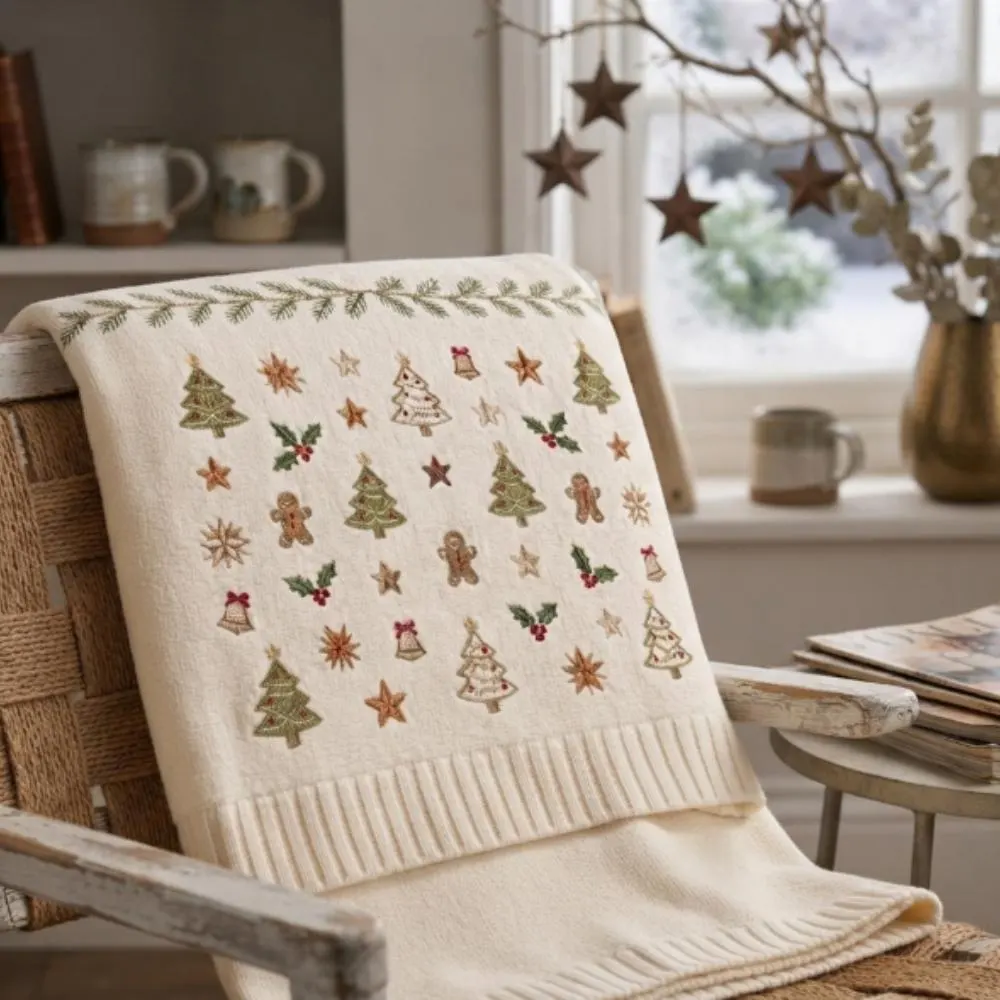 Baby's First Christmas Blanket, Personalized Embroidered Holiday Gift, Gingerbread Knit Blanket, Newborn Holiday Keepsake YB1603 - Media 2