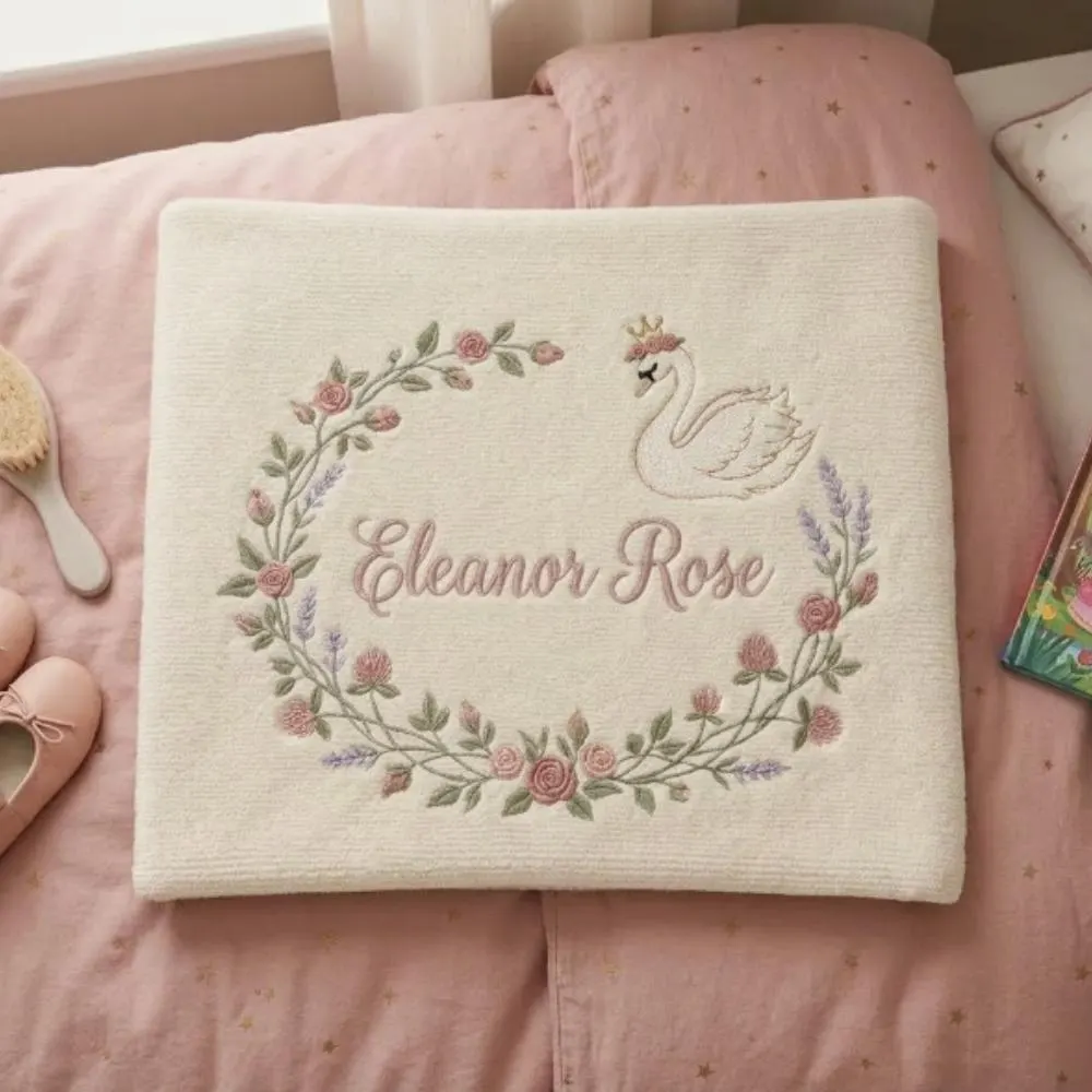 Personalized Baby Girl Blanket with Name, Custom Embroidered Swan Princess Blanket, Newborn Baby Shower Gift, Soft Keepsake YB1603