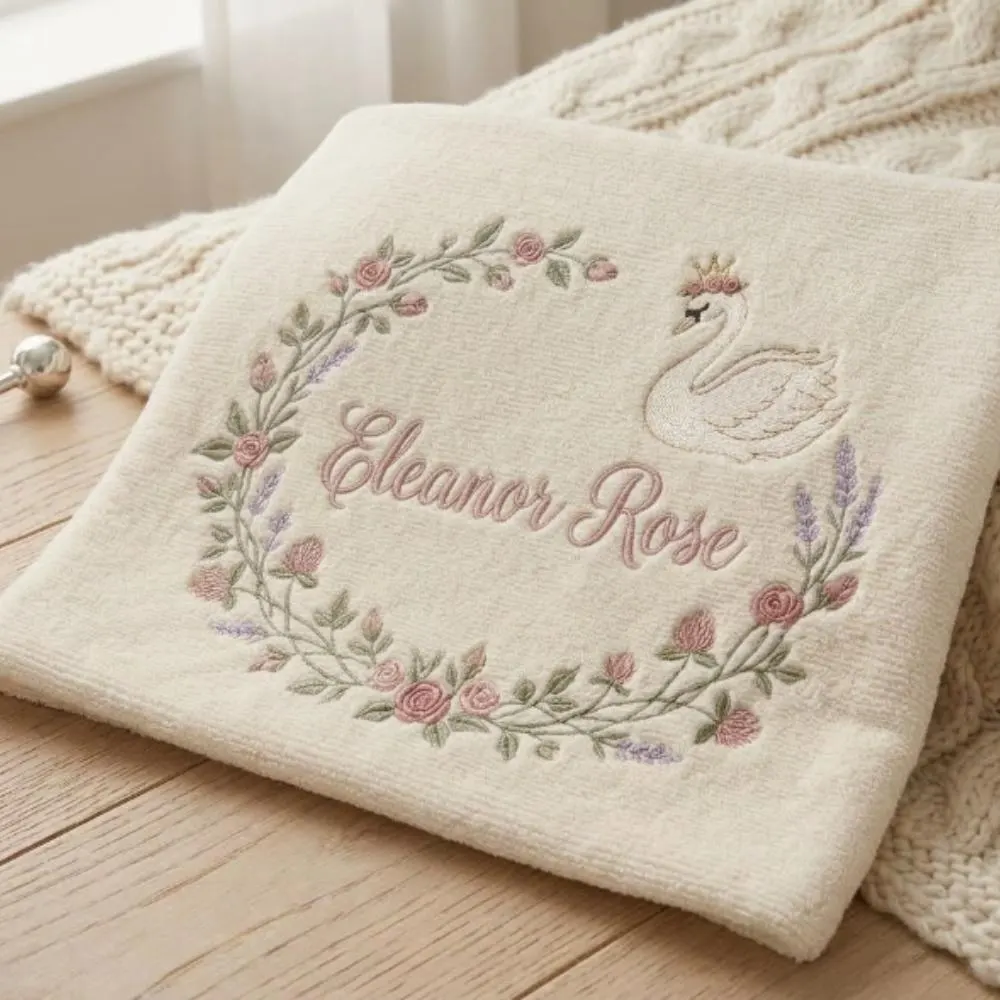 Personalized Baby Girl Blanket with Name, Custom Embroidered Swan Princess Blanket, Newborn Baby Shower Gift, Soft Keepsake YB1603 - Media 2