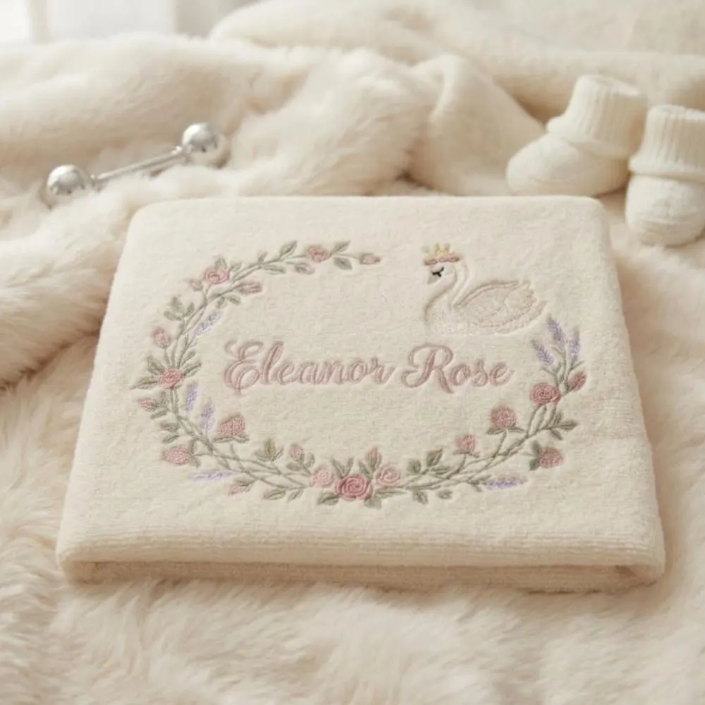 Personalized Baby Girl Blanket with Name, Custom Embroidered Swan Princess Blanket, Newborn Baby Shower Gift, Soft Keepsake YB1603 - Media 3