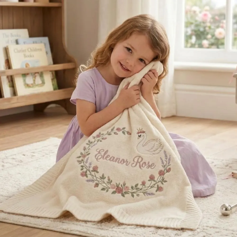 Personalized Baby Girl Blanket with Name, Custom Embroidered Swan Princess Blanket, Newborn Baby Shower Gift, Soft Keepsake YB1603 - Media 4
