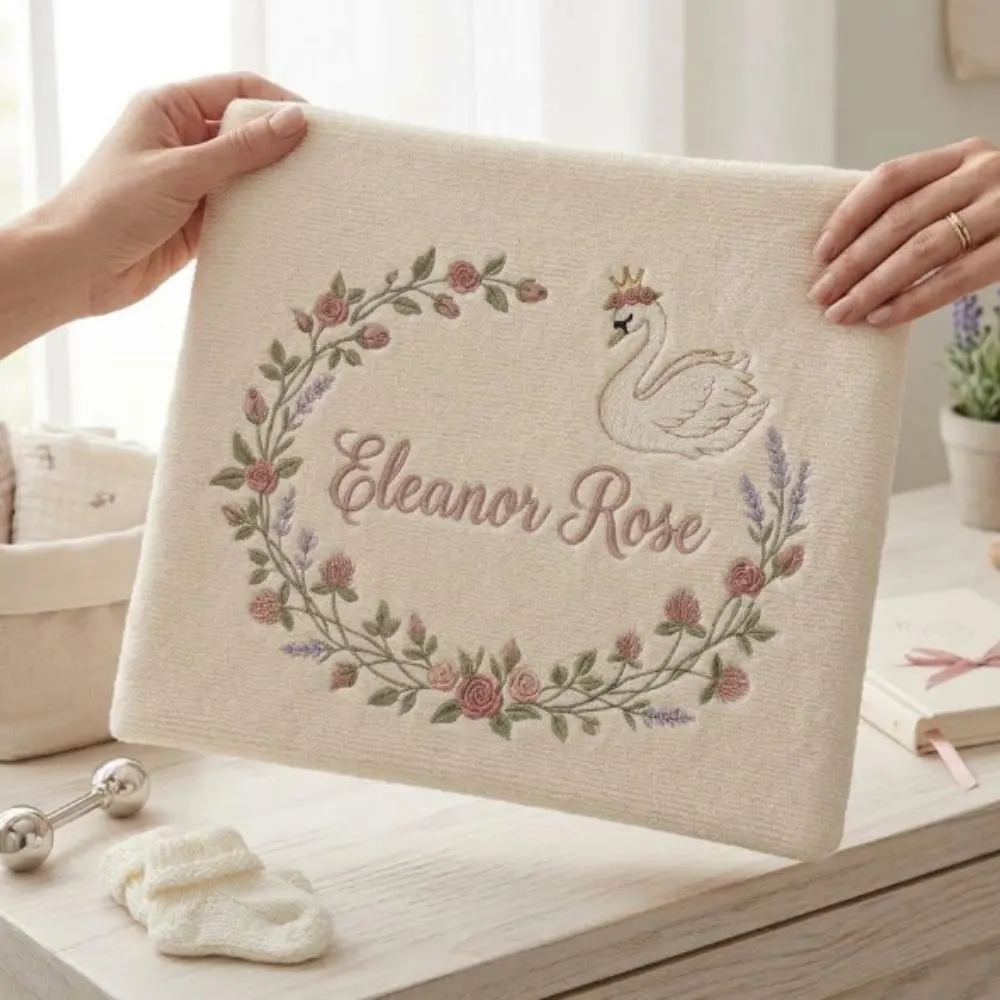 Personalized Baby Girl Blanket with Name, Custom Embroidered Swan Princess Blanket, Newborn Baby Shower Gift, Soft Keepsake YB1603 - Media 5