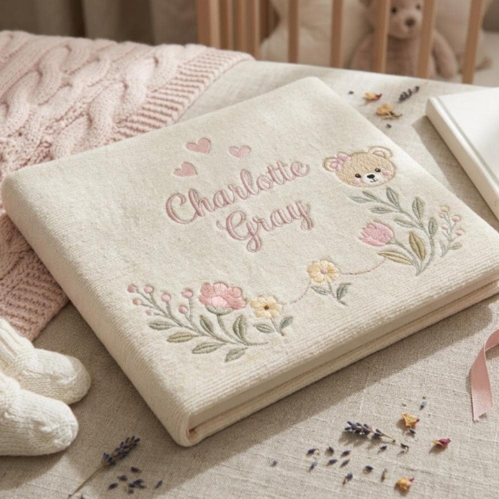 Personalized Baby Blanket with Name, Custom Embroidered Floral Bear Blanket, Newborn Baby Shower Gift, Soft Nursery Bedding YB1603 - Media 3