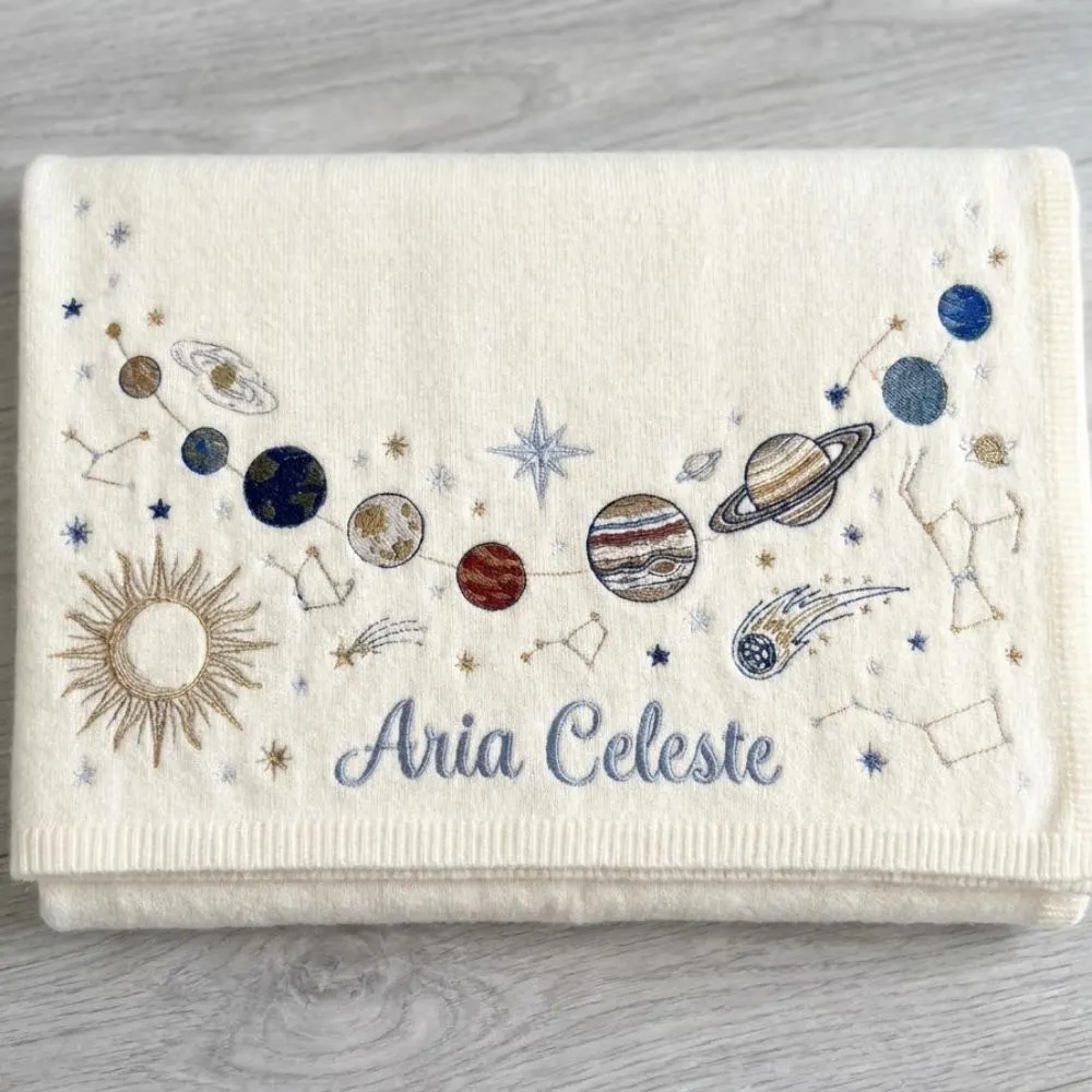 Personalized Solar System Baby Blanket, Custom Name Space & Planets Embroidered Blanket, Celestial Newborn Gift, Galaxy Nursery Decor YB1603