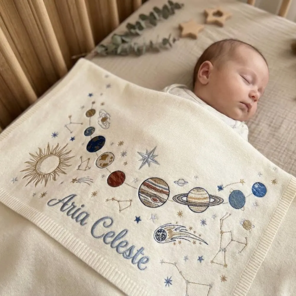 Personalized Solar System Baby Blanket, Custom Name Space & Planets Embroidered Blanket, Celestial Newborn Gift, Galaxy Nursery Decor YB1603 - Media 3