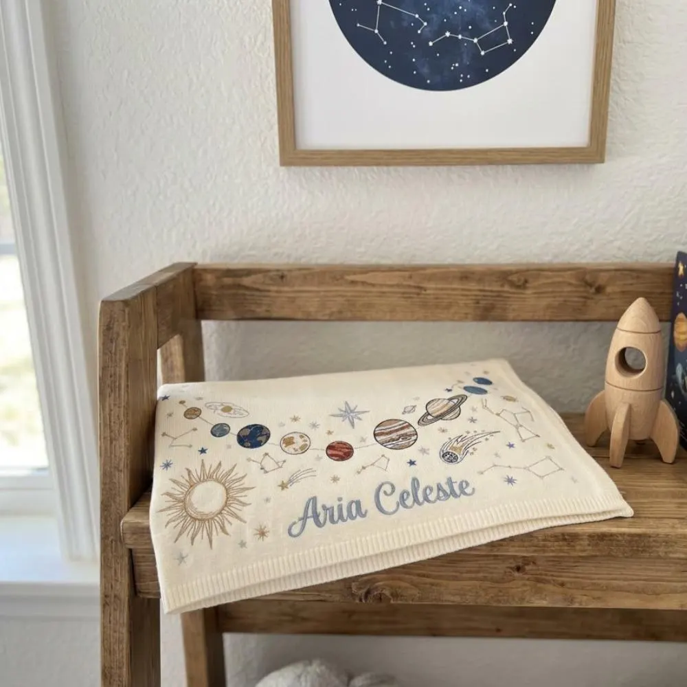 Personalized Solar System Baby Blanket, Custom Name Space & Planets Embroidered Blanket, Celestial Newborn Gift, Galaxy Nursery Decor YB1603 - Media 5