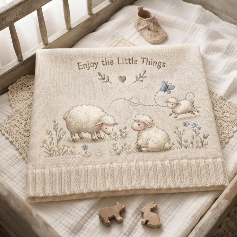 Enjoy the Little Things Baby Blanket, Neutral Sheep & Lamb Nursery Decor, Soft Farmhouse Meadow Blanket, Gender Neutral Baby Shower YB1603 - Media 2