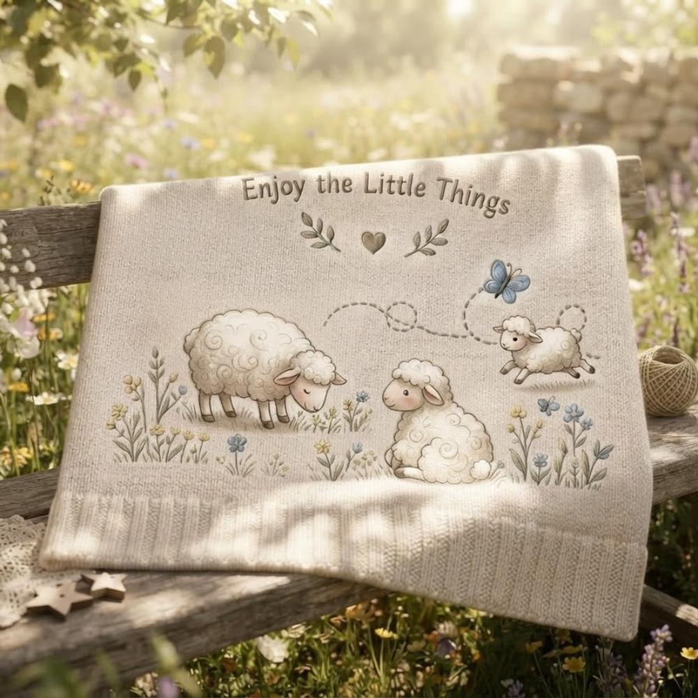 Enjoy the Little Things Baby Blanket, Neutral Sheep & Lamb Nursery Decor, Soft Farmhouse Meadow Blanket, Gender Neutral Baby Shower YB1603 - Media 3