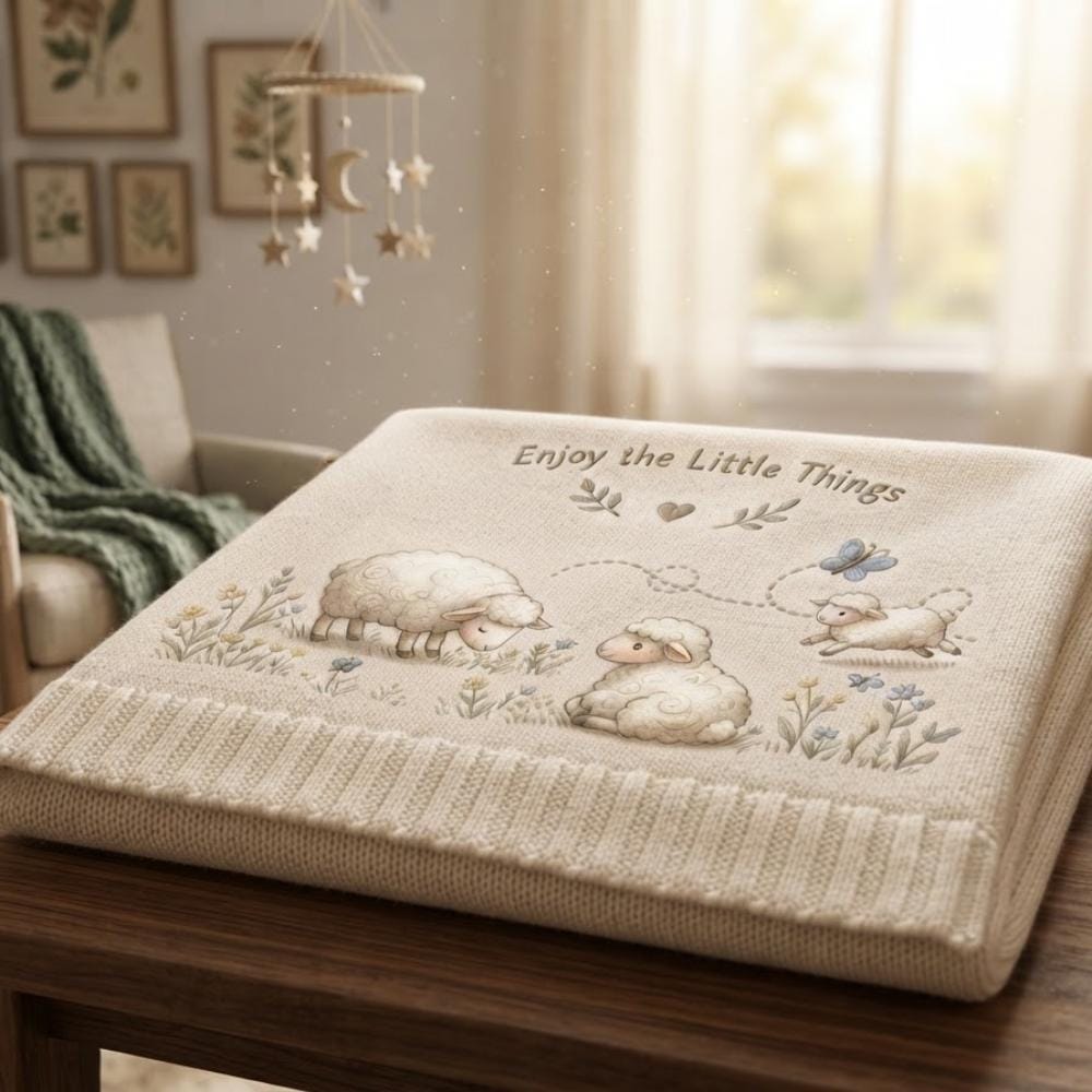 Enjoy the Little Things Baby Blanket, Neutral Sheep & Lamb Nursery Decor, Soft Farmhouse Meadow Blanket, Gender Neutral Baby Shower YB1603 - Media 4