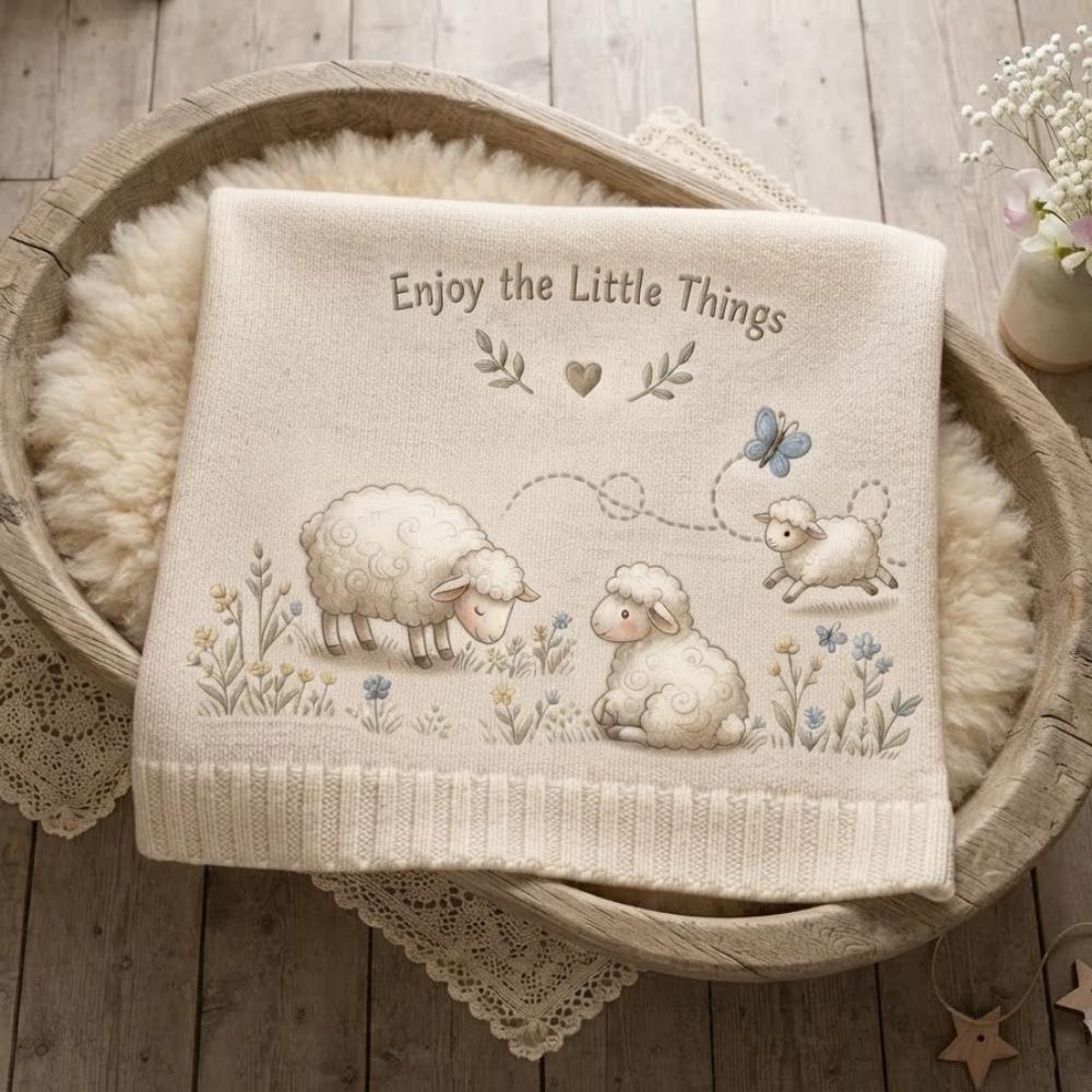 Enjoy the Little Things Baby Blanket, Neutral Sheep & Lamb Nursery Decor, Soft Farmhouse Meadow Blanket, Gender Neutral Baby Shower YB1603 - Media 5