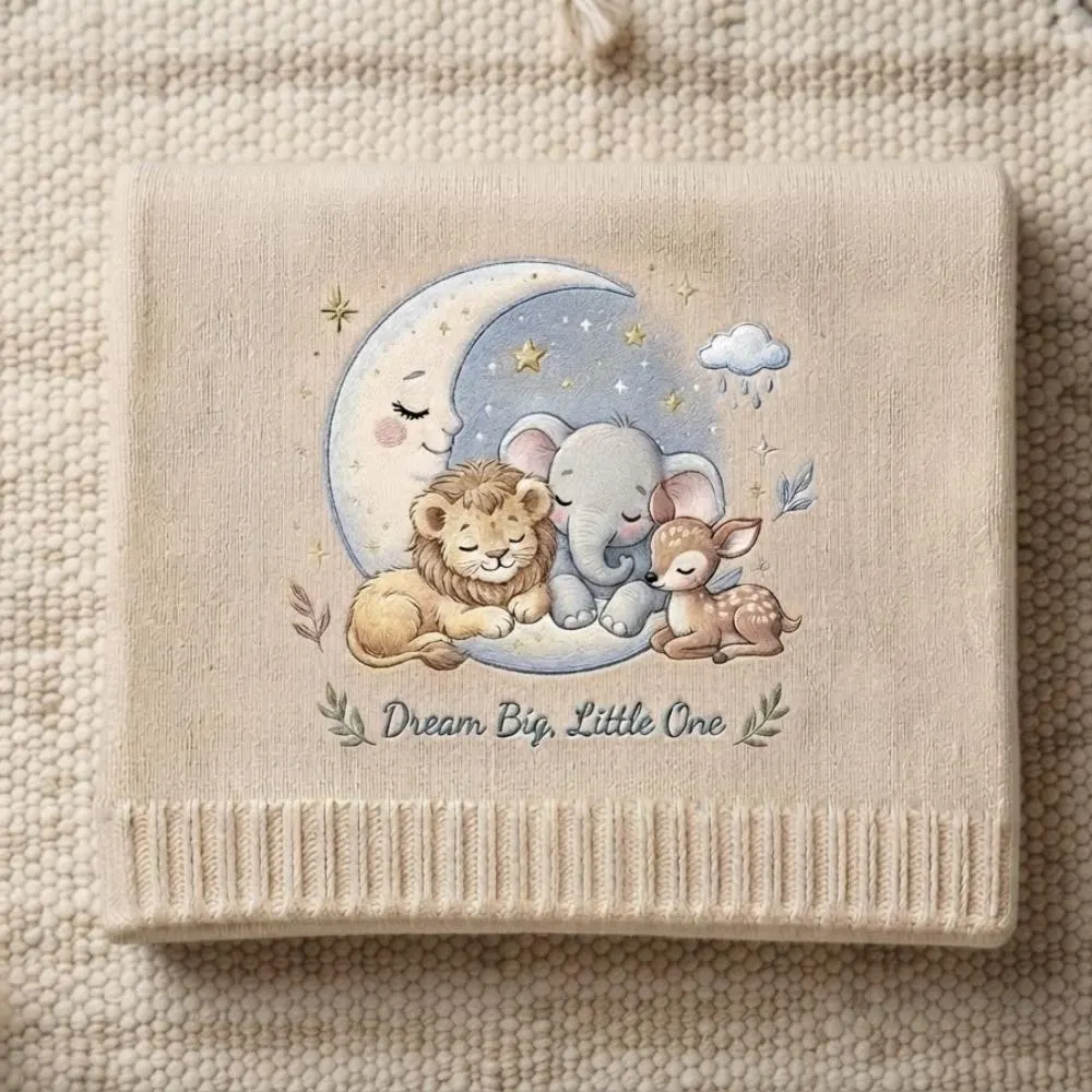 Dream Big Little One Baby Blanket, Neutral Safari Animal Nursery Decor, Soft Lion Elephant Deer Newborn Gift YB1603
