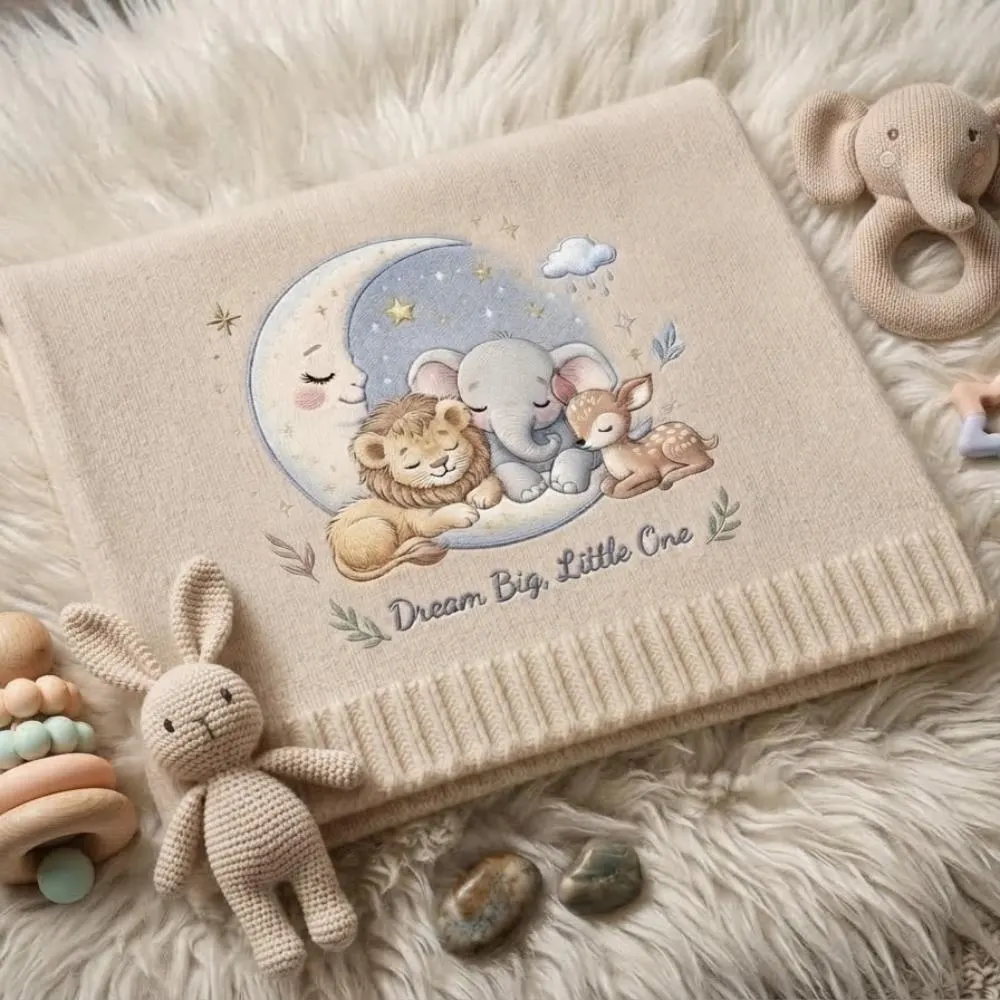 Dream Big Little One Baby Blanket, Neutral Safari Animal Nursery Decor, Soft Lion Elephant Deer Newborn Gift YB1603 - Media 2