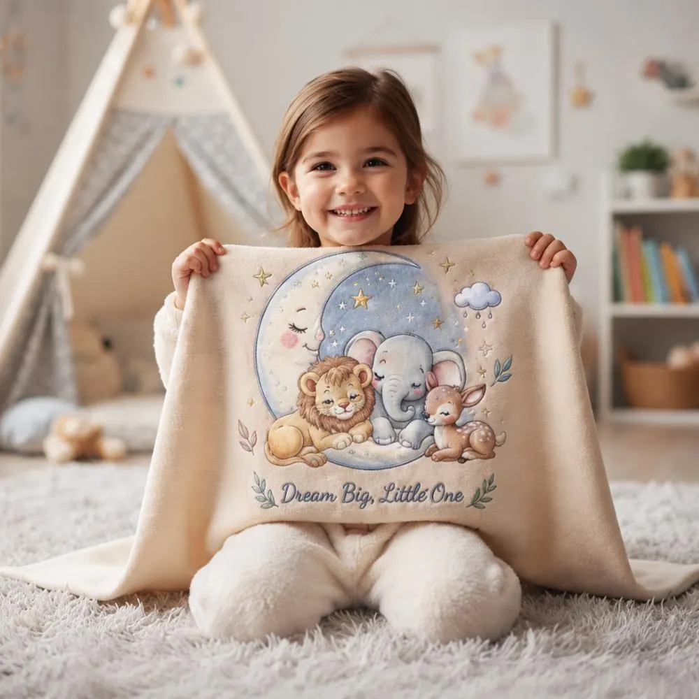 Dream Big Little One Baby Blanket, Neutral Safari Animal Nursery Decor, Soft Lion Elephant Deer Newborn Gift YB1603 - Media 3