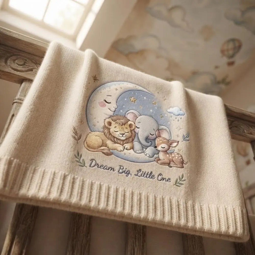 Dream Big Little One Baby Blanket, Neutral Safari Animal Nursery Decor, Soft Lion Elephant Deer Newborn Gift YB1603 - Media 4