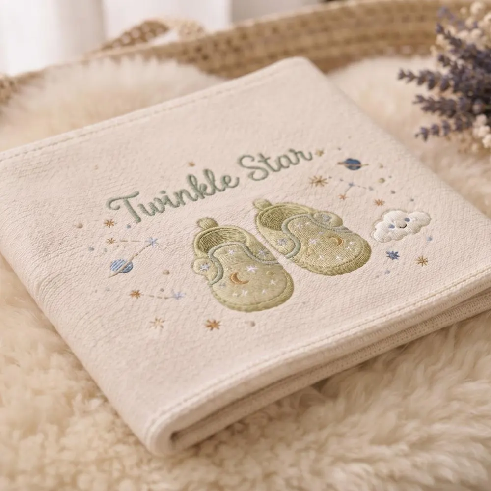Twinkle Star Embroidered Baby Blanket, Celestial Sage Green Nursery Decor, Gender Neutral Baby Gift, Planet Baby Shower Present YB1603 - Media 3