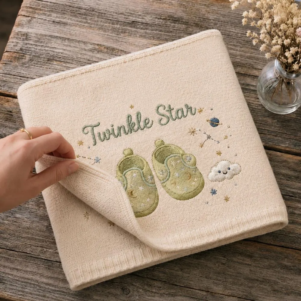 Twinkle Star Embroidered Baby Blanket, Celestial Sage Green Nursery Decor, Gender Neutral Baby Gift, Planet Baby Shower Present YB1603 - Media 4