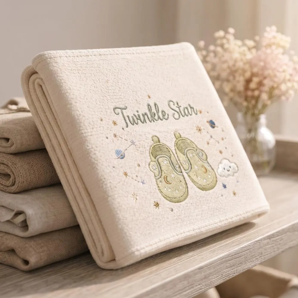 Twinkle Star Embroidered Baby Blanket, Celestial Sage Green Nursery Decor, Gender Neutral Baby Gift, Planet Baby Shower Present YB1603 - Media 5