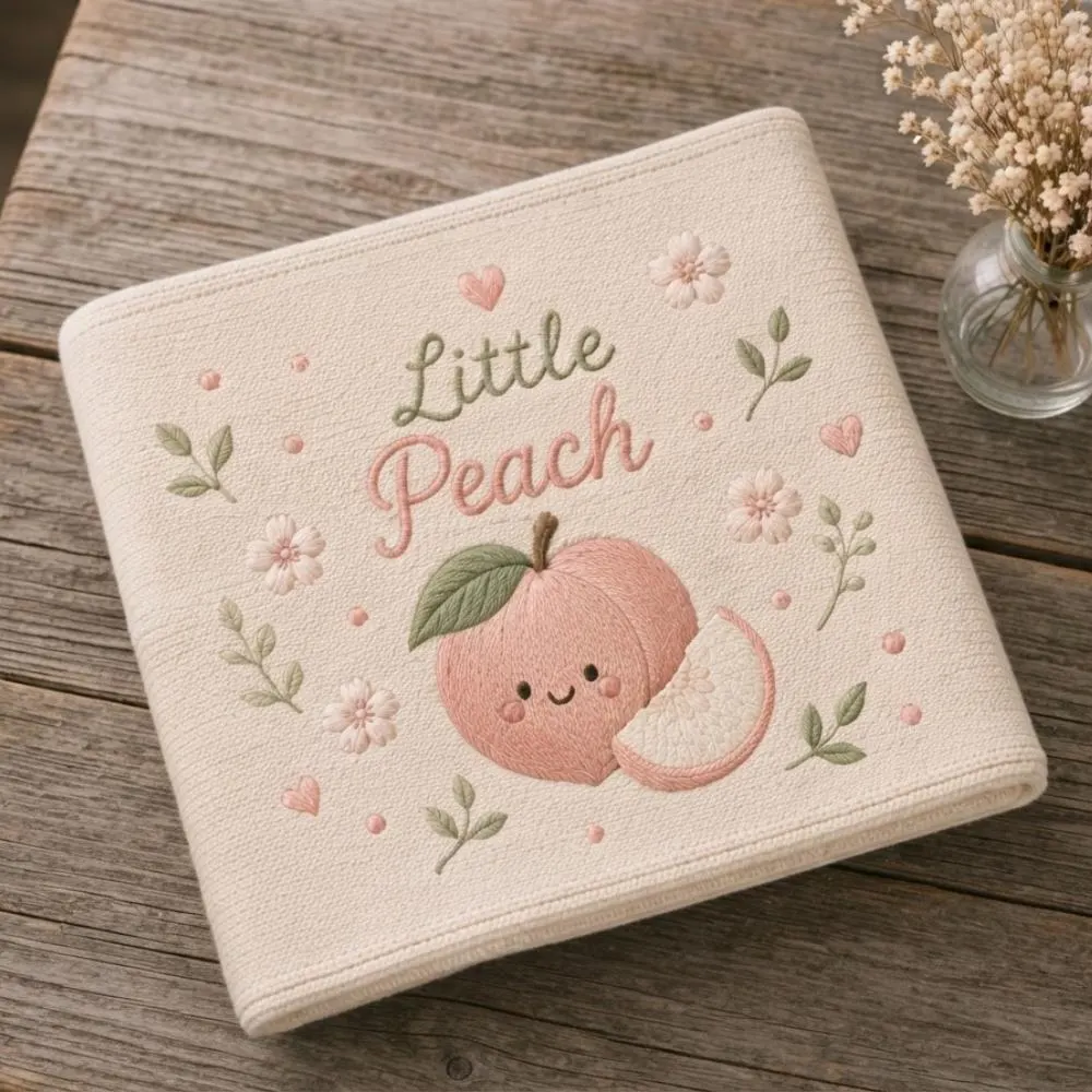 Embroidered Little Peach Baby Blanket, Sweet Peach Nursery Decor, Newborn Girl Gift, Personalized Fruit Theme Knit Blanket YB1603