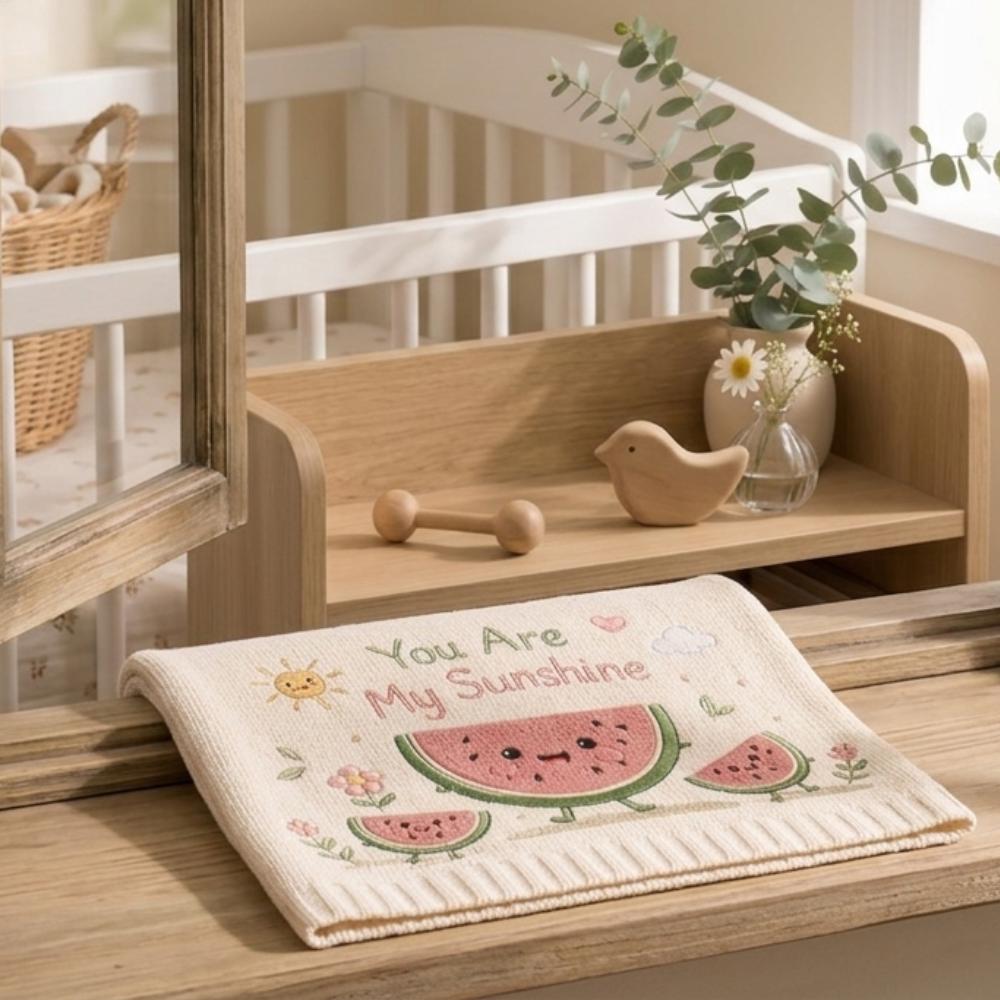 You Are My Sunshine Watermelon Baby Blanket, Embroidered Knit Nursery Throw, Cute Summer Fruit Newborn Gift, Baby Shower Keepsake YB1603 - Media 3