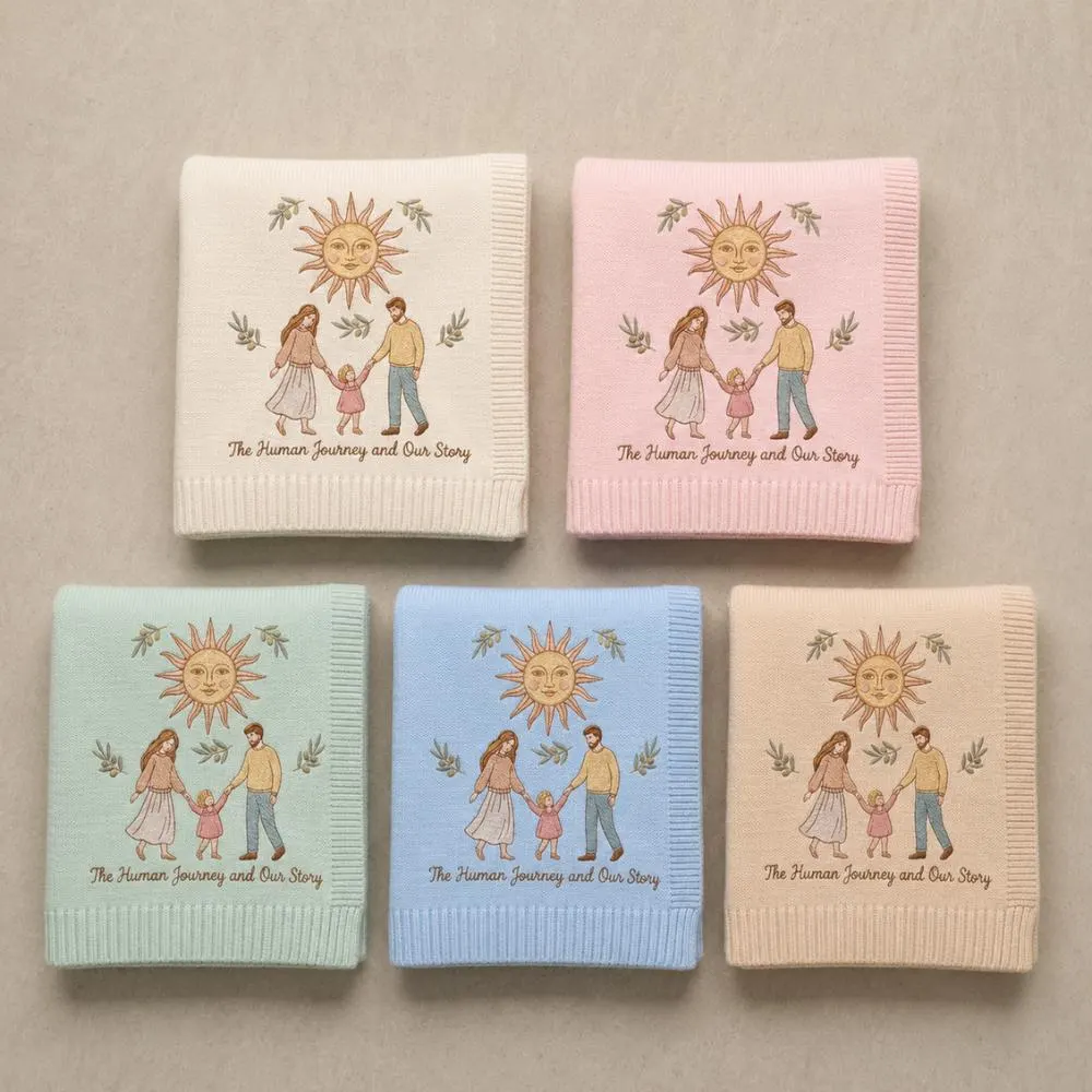 The Human Journey, Embroidered Family Blanket, Sentimental Heirloom Keepsake Throw, Folk Art Storytelling Gift YB1603 - Media 6