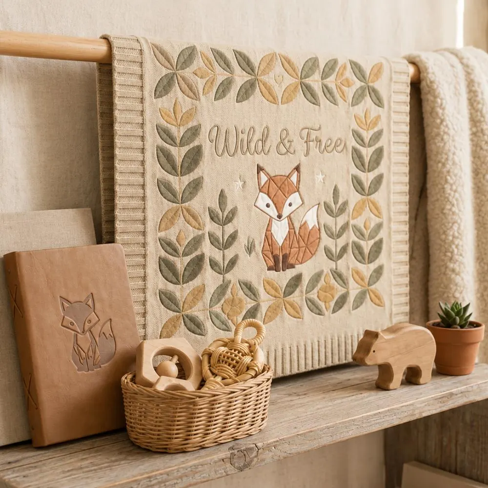 Fox Baby Blanket, Wild and Free Woodland Nursery Decor, Personalized Knitted Embroidered Blanket, Gender Neutral Newborn Gift  YB1603 - Media 5
