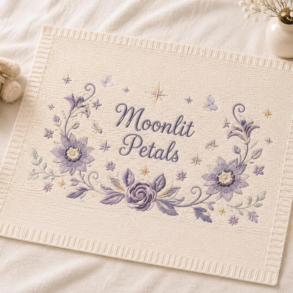Moonlit Petals Embroidered Blanket, Personalized Purple Floral Knitted Blanket, Celestial Lavender Nursery Decor  YB1603 - Media 5