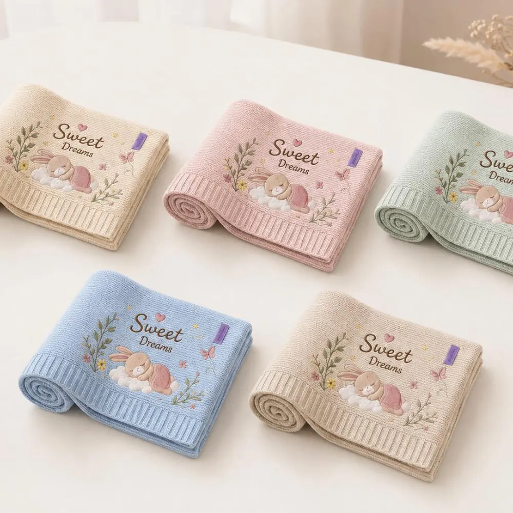 Personalized Bunny Baby Blanket, Sweet Dreams Embroidered Knitted Blanket, Heirloom Newborn Gift, Soft Floral Nursery Bedding Baby YB1603 - Media 6