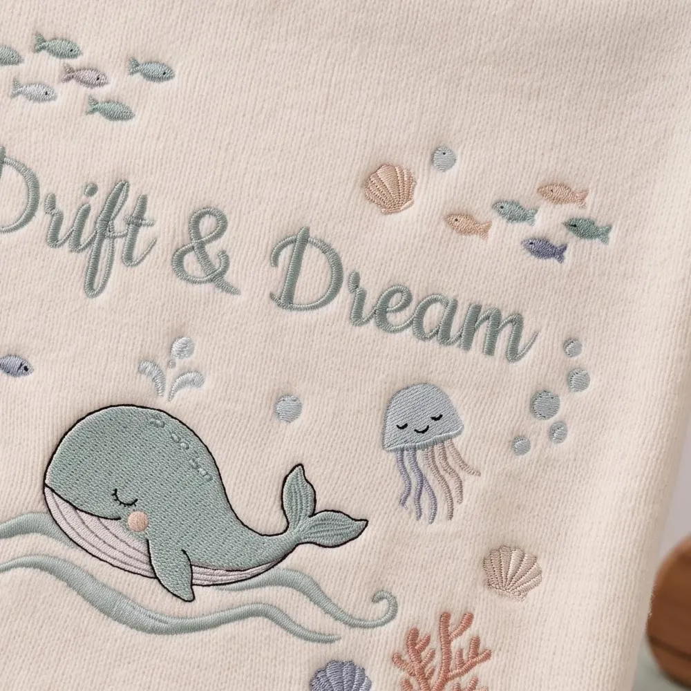 Whale Baby Blanket Embroidered, "Drift & Dream" Ocean Nursery Decor, Under the Sea Newborn Gift, Coastal Baby Shower Gift YB1603 - Media 5